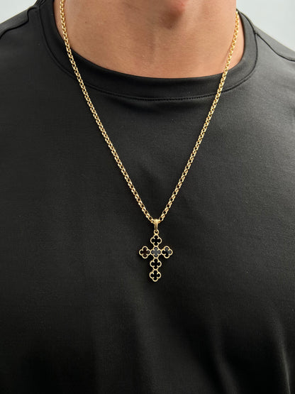 Dije cruz lucky clover negra 3.95gr / Largo 4cm / Oro Amarillo Nac M