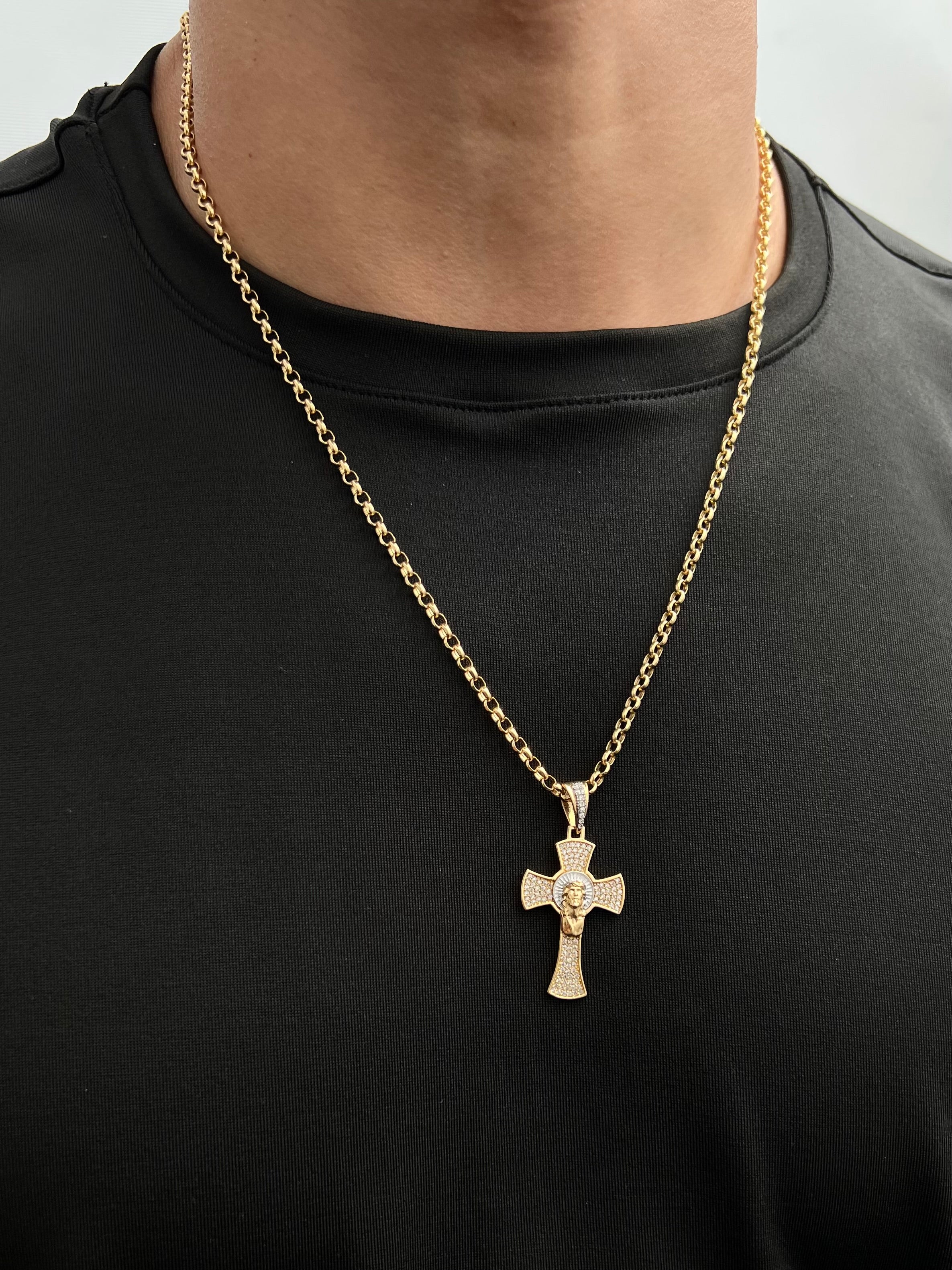 Dije cruz con cristo y swarovski blanco 5.25gr / Largo 4.3cm / Dos Oros Nac M