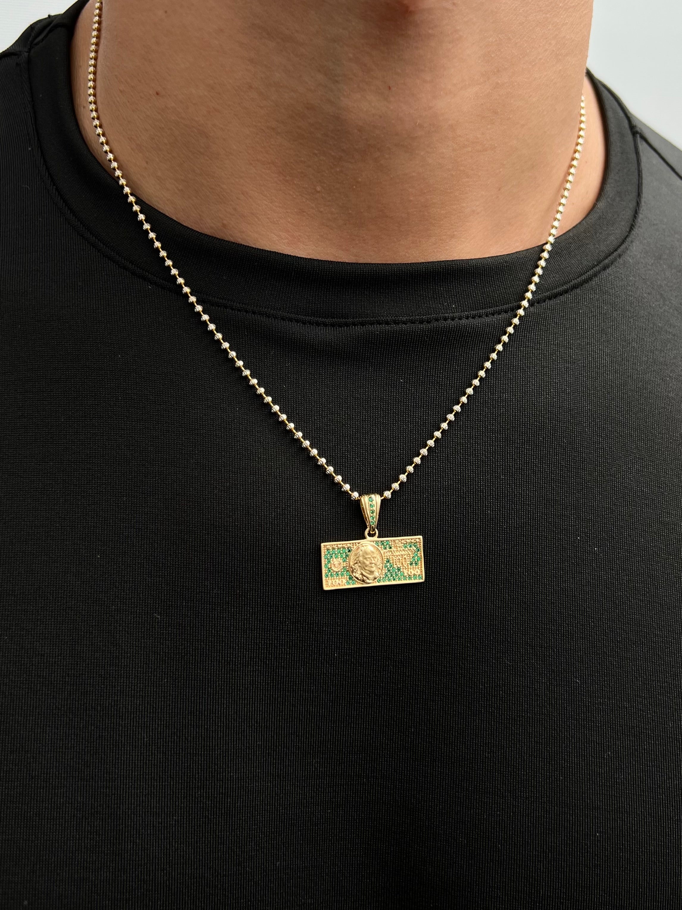 Dije dolar con swarovski verde 3.3gr / Largo 2cm / Oro Amarillo Nac M