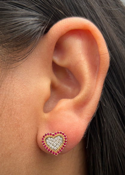 Topos corazon con swarovski fucsia y blanco 2.5gr / Largo 1cm / Oro Amarillo Nac B