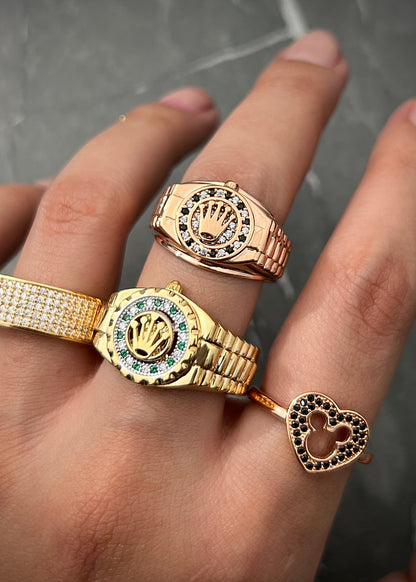 Anillo rx con swarvski negro y blanco 5gr / TALLA 8 1/4 / Oro Rosado Nac P