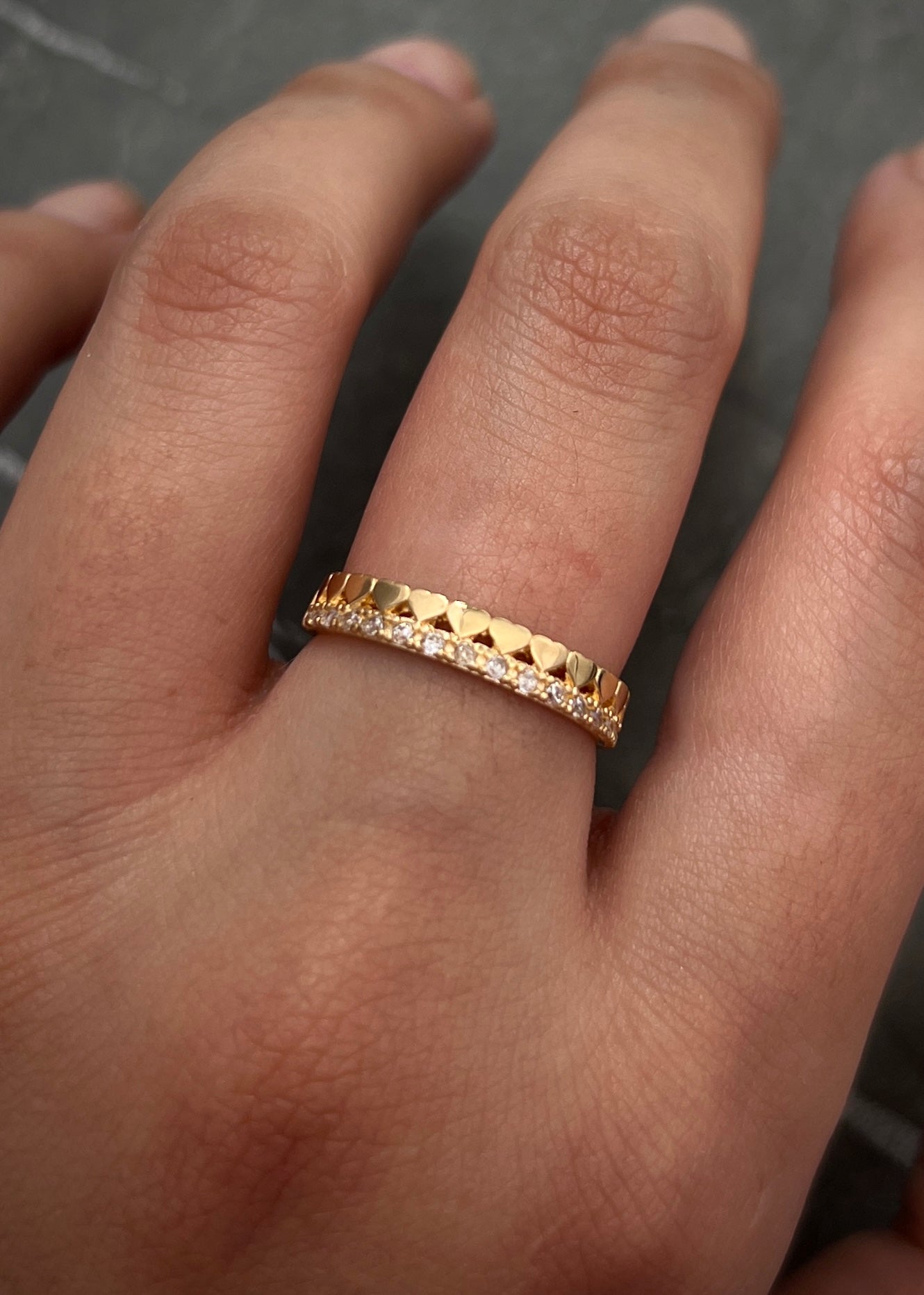 Anillo de corazones con swarovski blanco 2gr / TALLA 6 / Oro Amarillo Nac B