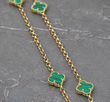 Cadena aro seguido lucky clover verde 6.7gr / Largo 45 cm / Oro Amarillo italy cte B