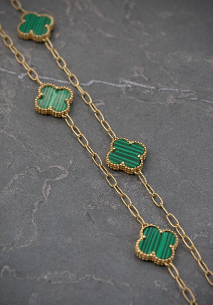 Cadena aro seguido lucky clover verde 10.4gr / Largo 45 cm / Oro Amarillo italy cte M
