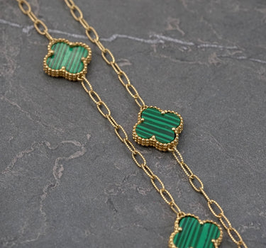 Cadena aro seguido lucky clover verde 10.4gr / Largo 45 cm / Oro Amarillo italy cte M