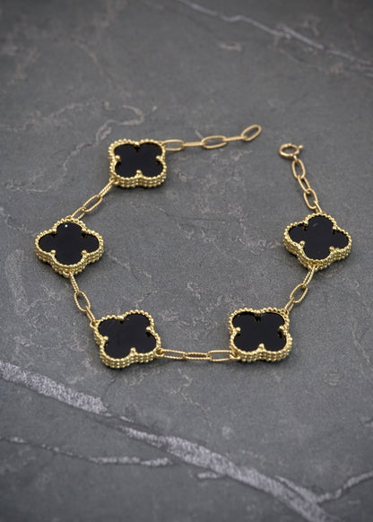 Pulso aro seguido lucky clover negro 8.8gr / Largo 16.5cm / Oro Amarillo italy cte P
