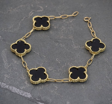 Pulso aro seguido lucky clover negro 8.8gr / Largo 16.5cm / Oro Amarillo italy cte P