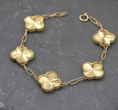 Pulso aro seguido lucky clover diamantado 11.6gr / Largo 17 cm / Oro Amarillo italy cte B