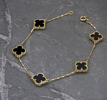 Pulso palito bolita lucky clover negro 4.75gr / Largo 18 cm / Oro Amarillo italy cte B