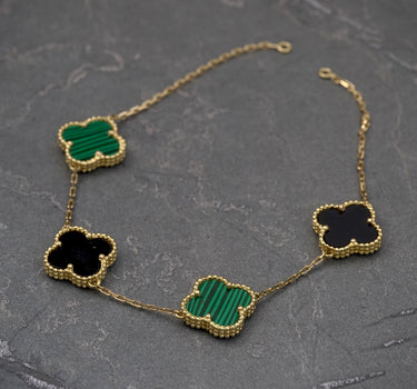 Pulso paper clip lucky clover verde y negro 6.85gr / Largo 21cm / Oro Amarillo italy cte P