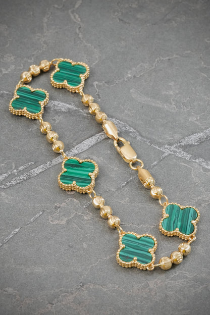 Pulso Lucky Clover Piedra Verde 12.4gr / 20.5cm / 14mm — Oro Amarillo