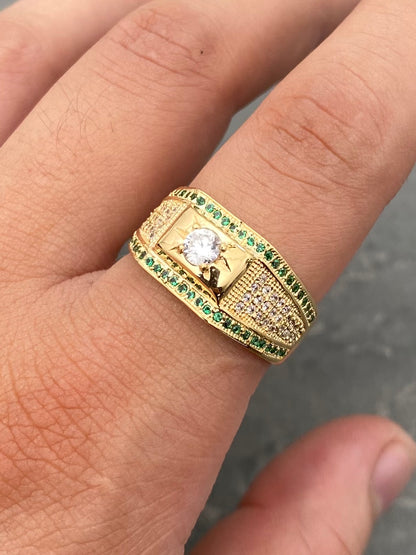 Anillo con Swarovski Verde y Blanco 5.9gr / Talla 10 — Oro Amarillo