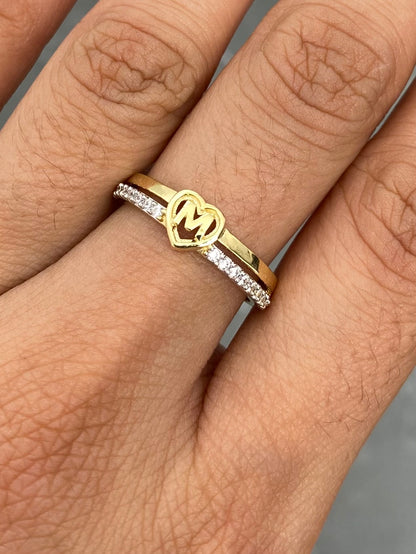 Anillo Corazon con Swarovski Blanco 2.7gr / Talla 6 1/4 — Oro Amarillo