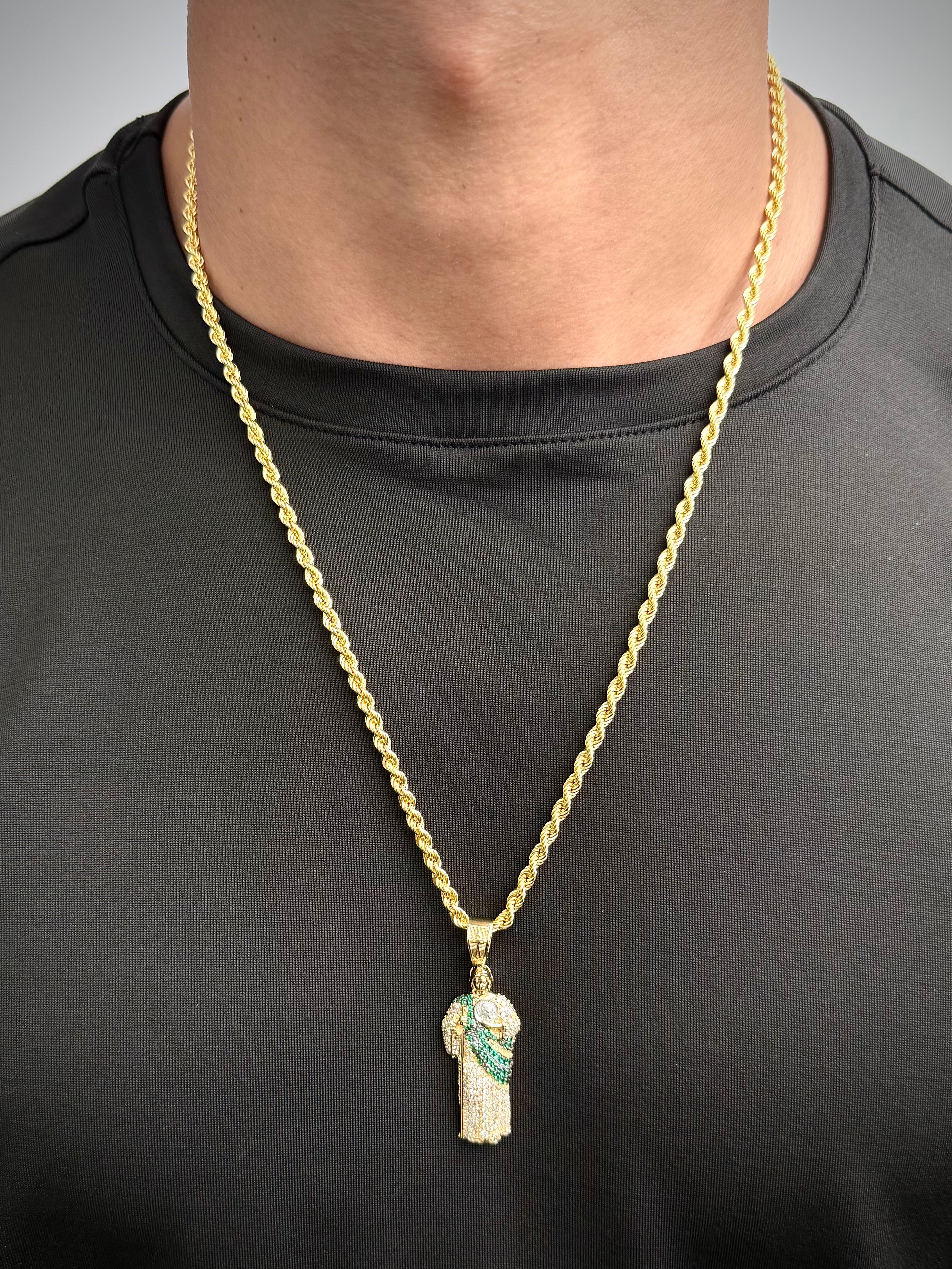 Dije San Judas con Swarovski Verde y Blanco 7.5gr / 5cm / 17.6mm — Oro Amarillo