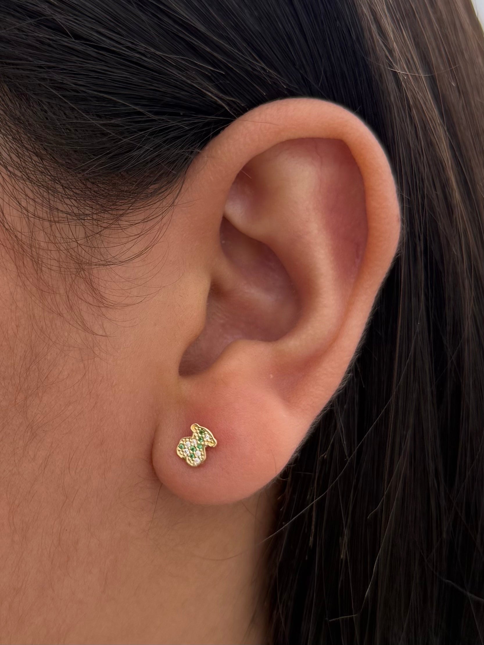 Topos Oso Th con Swarovski Verde y Blanco 0.75gr / 0.6cm / 4.8mm — Oro Amarillo