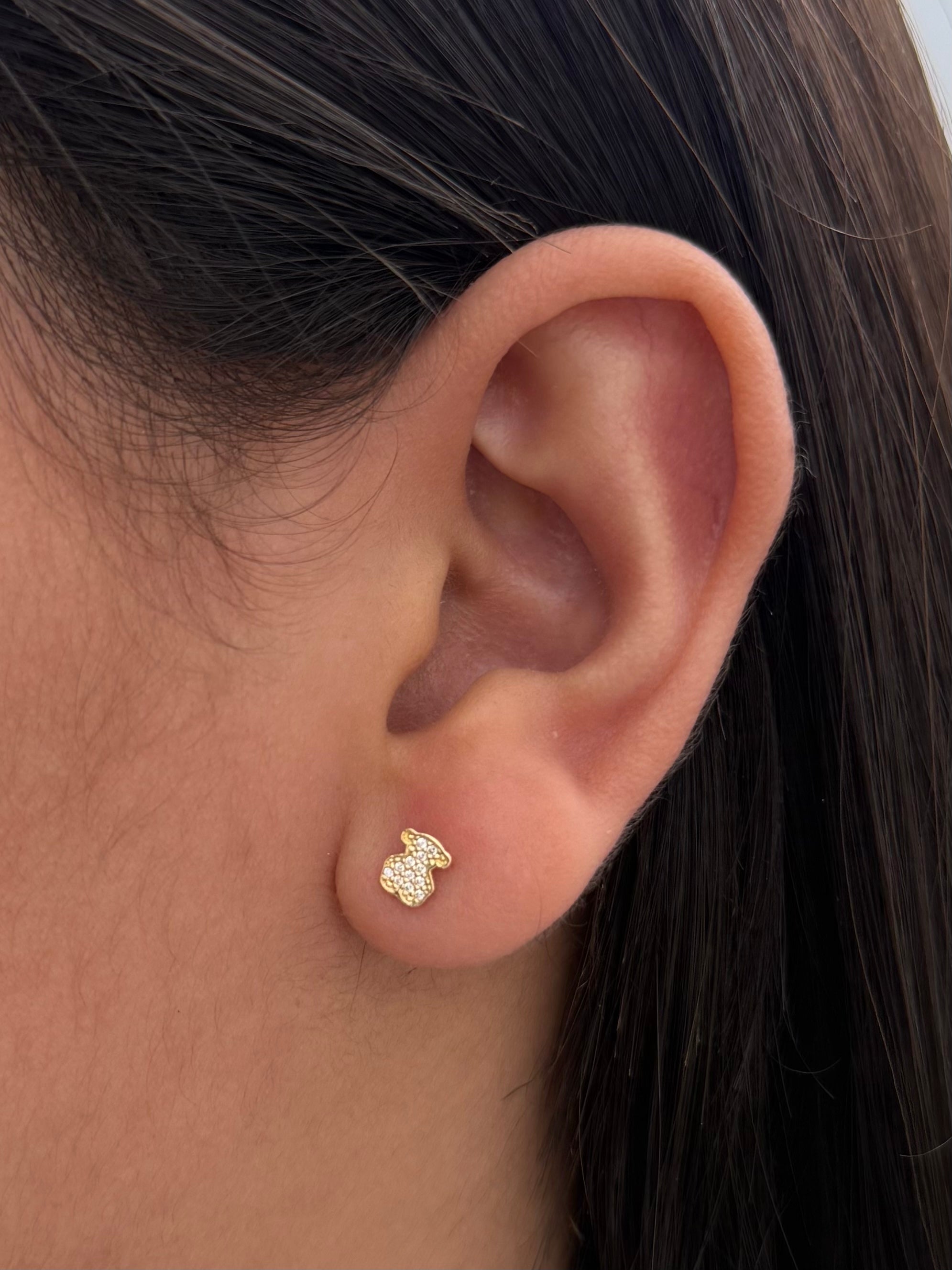 Topos Oso Th con Swarovski Blanco 0.75gr / 0.6cm / 4.8mm — Oro Amarillo
