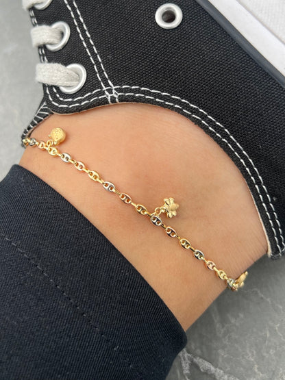 Tobillera gc con dijes 3.7gr / Largo 24cm / Tres Oros Nac B