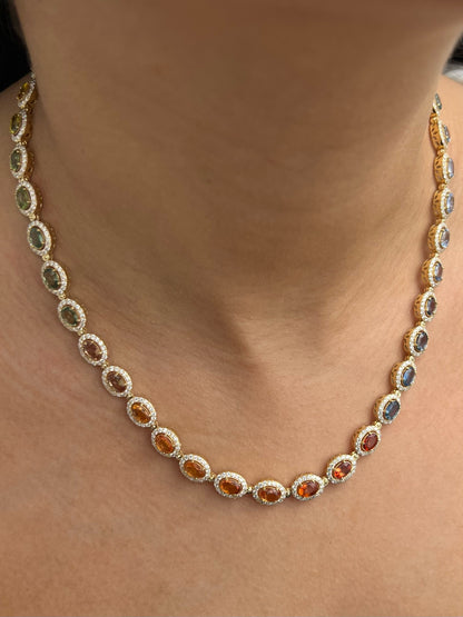 Cadena con 2050pts zafiro y 478pts diamante LB 43.25gr / Largo 45cm / Oro Amarillo (Joya) M