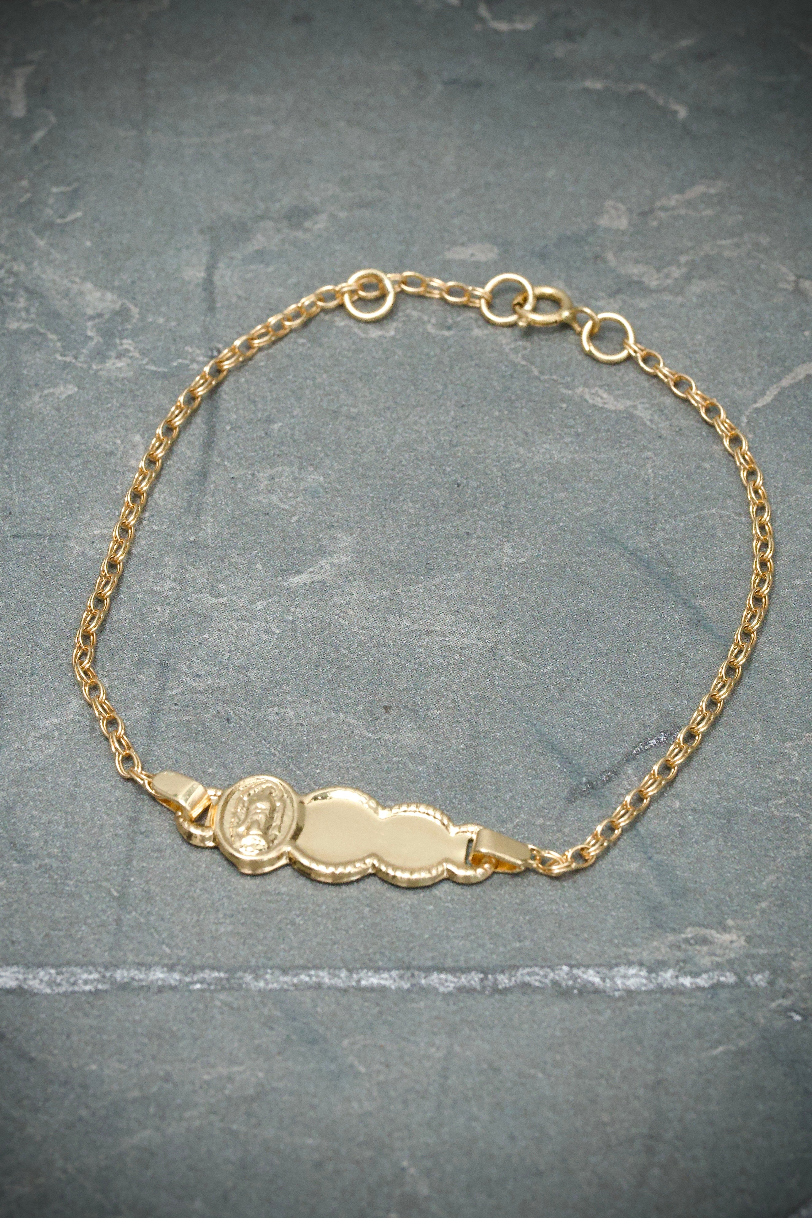 Pulso bebe con placa virgen de guadalupe 1.4gr / Largo 17cm / Oro Amarillo Nac M