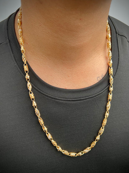 Cadena rustica con swarovski blanco y negro 57.7gr / Largo 65cm / Oro Amarillo Nac M