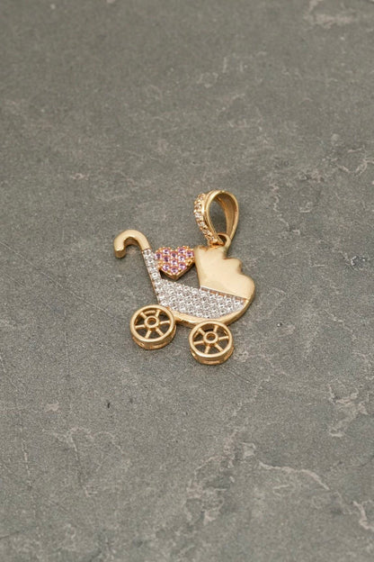 Dije coche de bebe con swarovski 2.85gr / Largo 2.5cm — Oro Amarillo