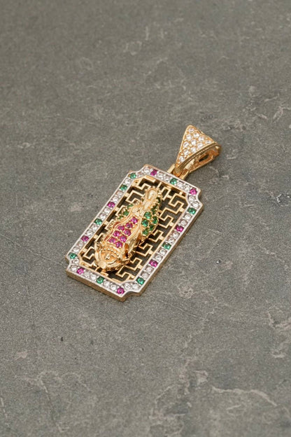 Dije virgen de guadalupe con swarovski 3.45gr / Largo 3cm / Oro Amarillo Nac B