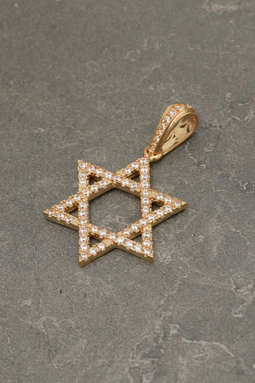 Dije estrella de david con swarovski blanco 4.1gr / Largo 3.8cm — Oro Amarillo