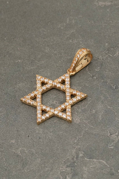 Dije estrella de david con swarovski blanco 4.1gr / Largo 3.8cm — Oro Amarillo