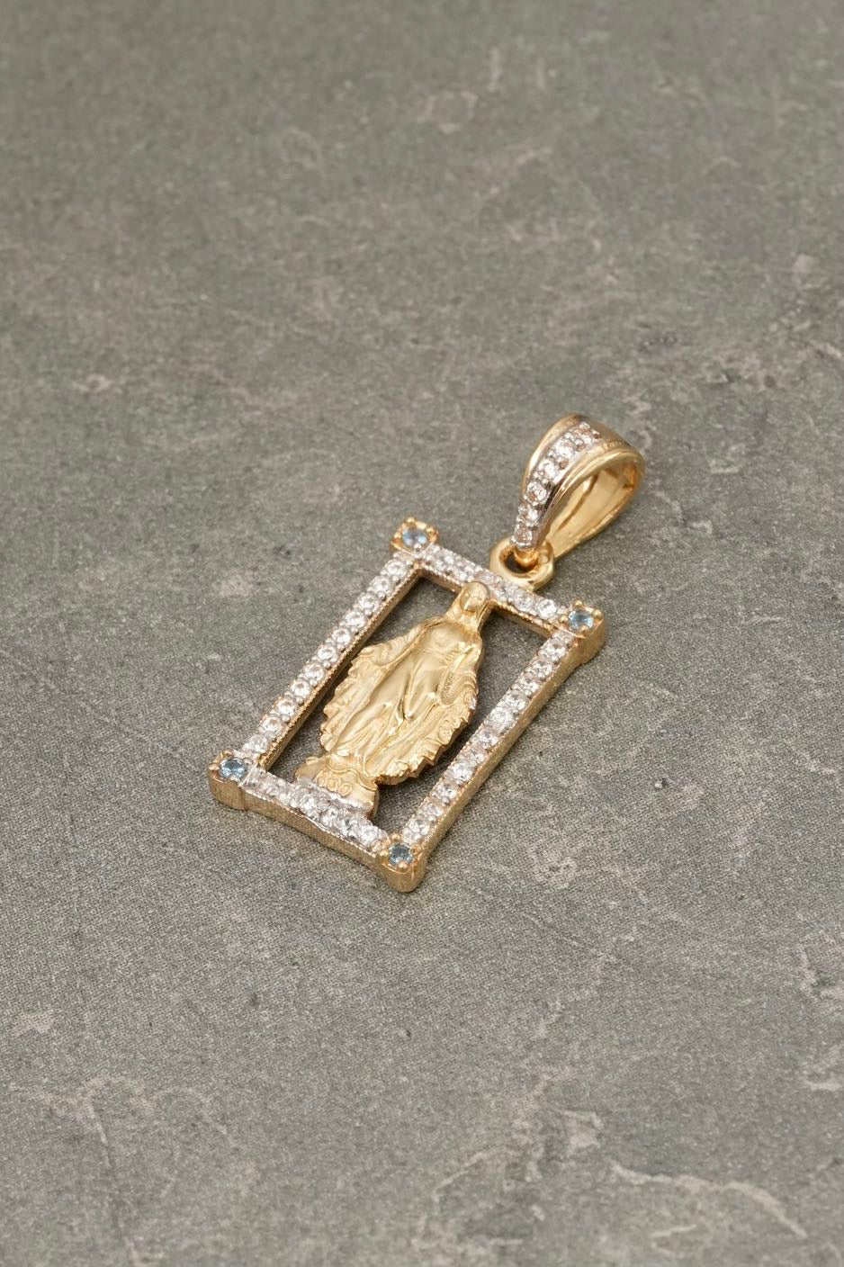 Dije virgen de la milagrosa con swarovski azul 2.5gr / Largo 2.5cm — Oro Amarillo