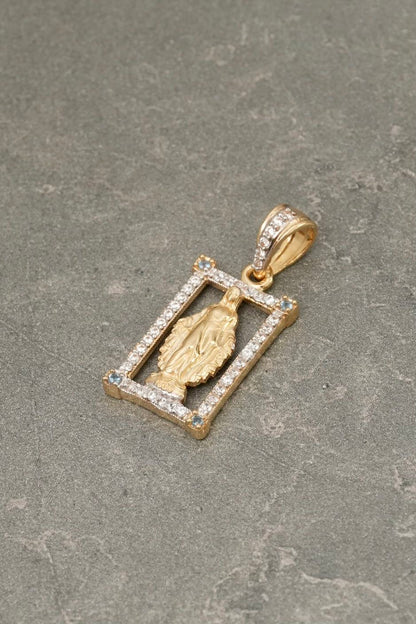 Dije virgen de la milagrosa con swarovski azul 2.5gr / Largo 2.5cm — Oro Amarillo