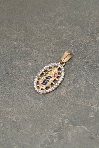 Dije virgen de guadalupe swarovski multicolor 1.55gr / Largo 2.5cm — Oro Amarillo