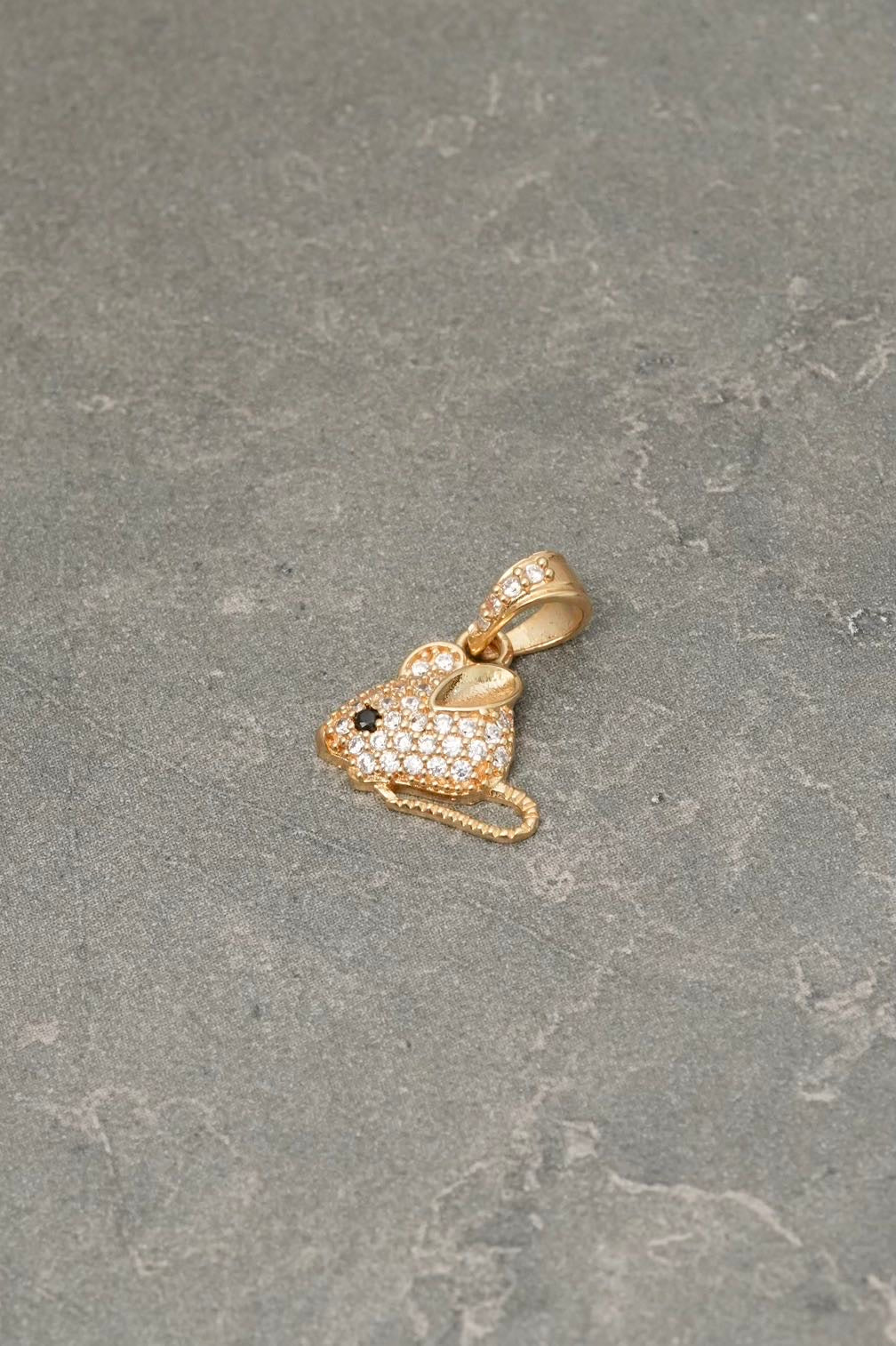 Dije de raton con swarovski blanco 1.15gr / Largo 1.6cm — Oro Amarillo