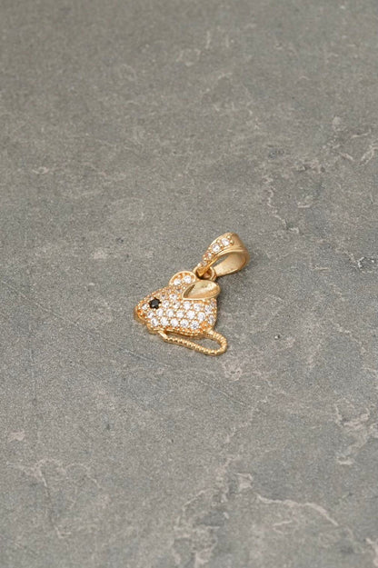Dije de raton con swarovski blanco 1.15gr / Largo 1.6cm — Oro Amarillo