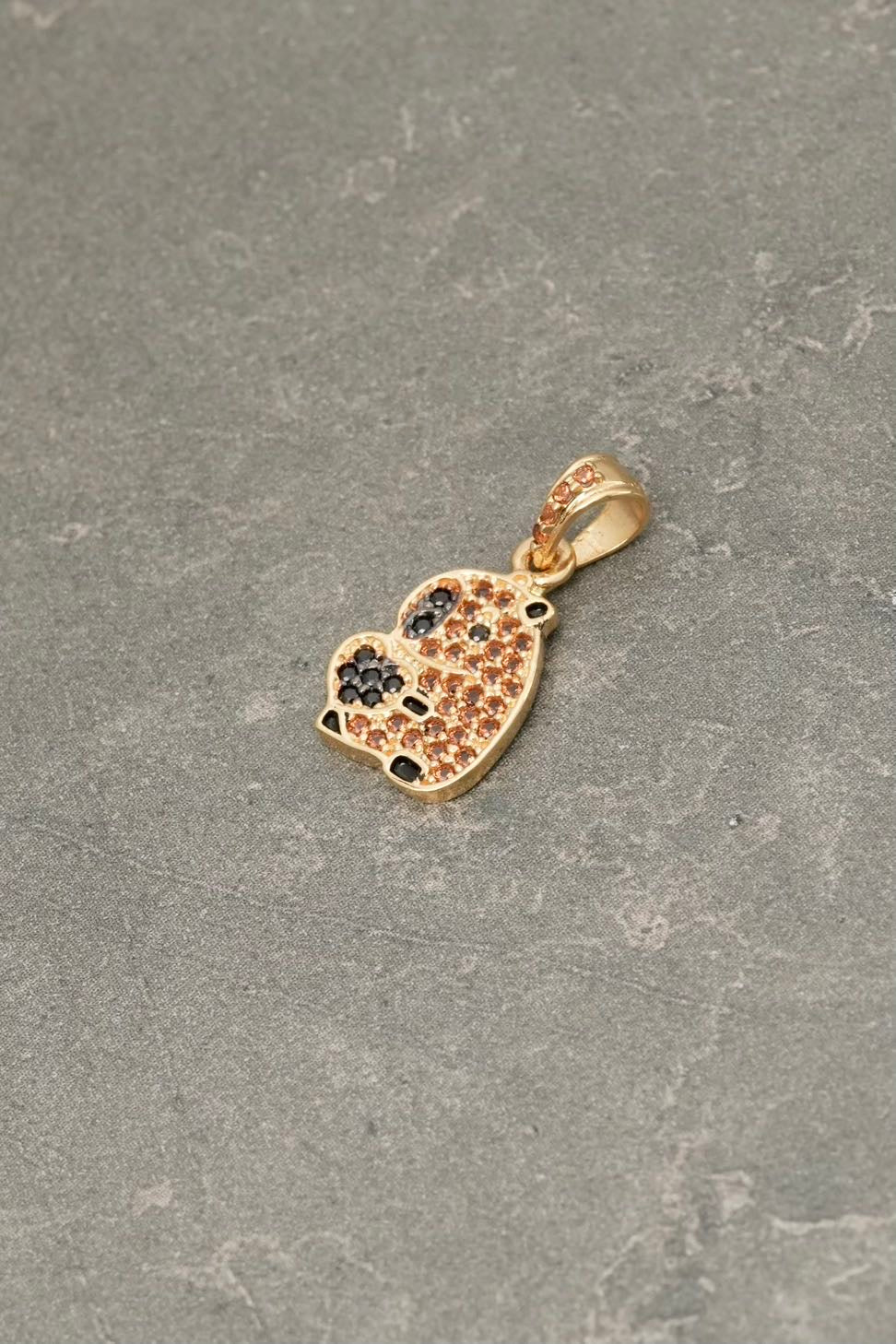 Dije de capibara con swarovski cafe y negro 1.5gr / Largo 2.0cm — Oro Amarillo