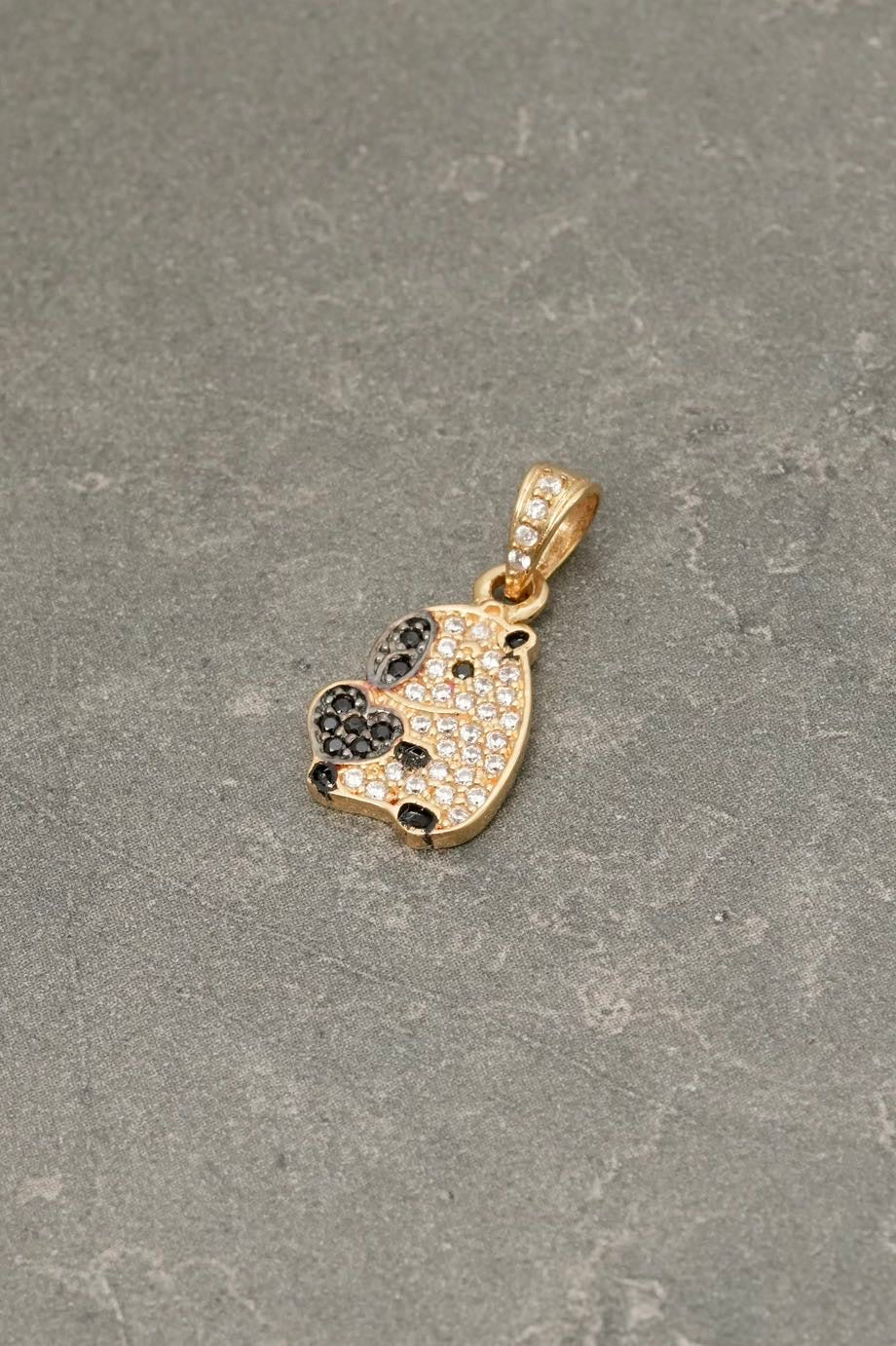 Dije capibara con swarovski negro y blanco 1.45gr / Largo 1.8cm — Oro Amarillo