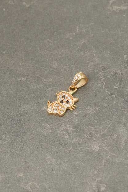 Dije de gato con swarovski blanco 1.05gr / Largo 1.8cm — Oro Amarillo