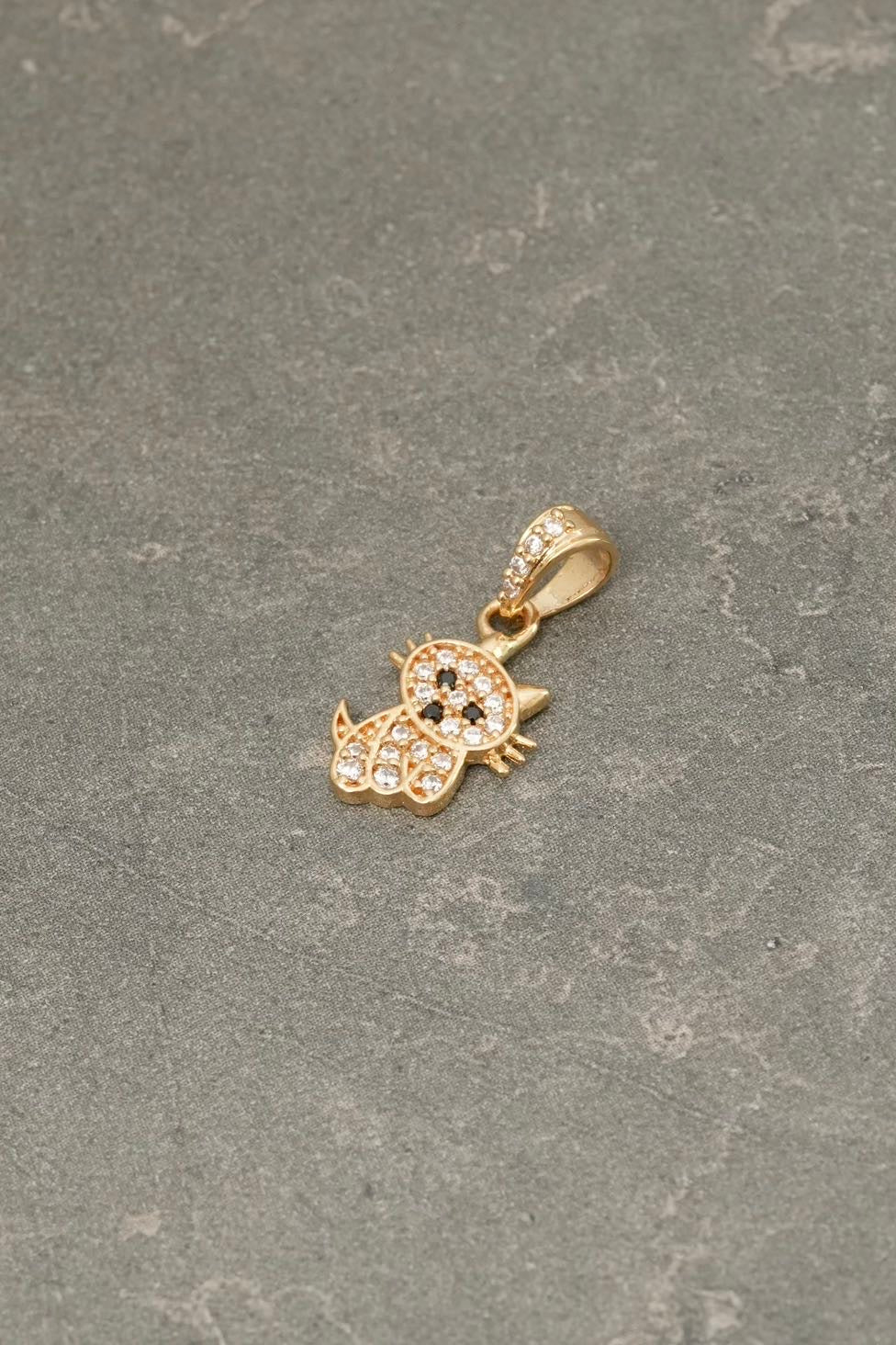 Dije de gato con swarovski blanco 1.05gr / Largo 1.8cm — Oro Amarillo