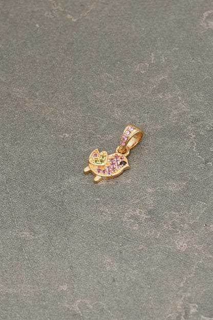Dije pajaro con swarovski rosado y verde 0.9gr / Largo 1.5cm — Oro Amarillo