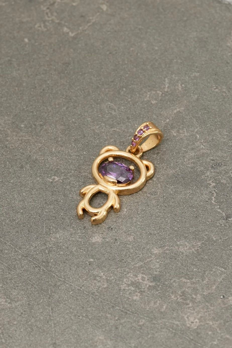 Dije oso con swarovski morado 1.8gr / Largo 2.2cm — Oro Amarillo