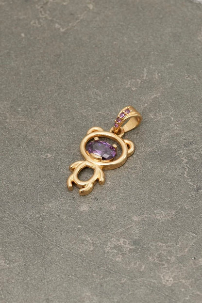 Dije oso con swarovski morado 1.8gr / Largo 2.2cm — Oro Amarillo
