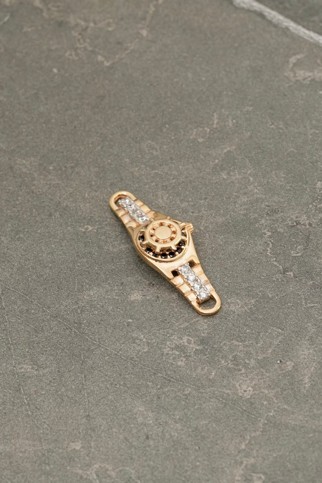 Herraje timon con swarovski blanco y negro 1.9gr / Largo 2.7cm / Oro Amarillo Nac B