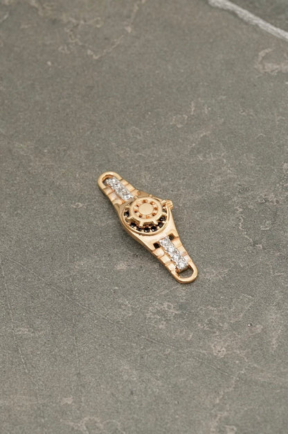 Herraje timon con swarovski blanco y negro 1.9gr / Largo 2.7cm — Oro Amarillo