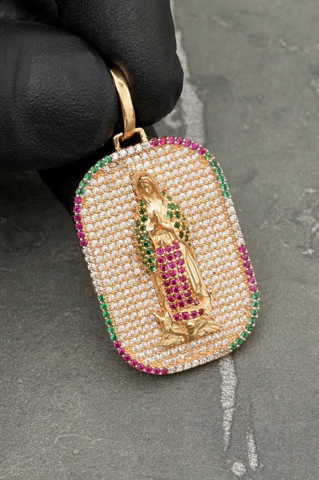 Dije virgen de guadalupe con swarovski 10.15gr / Largo 4.5cm — Oro Amarillo
