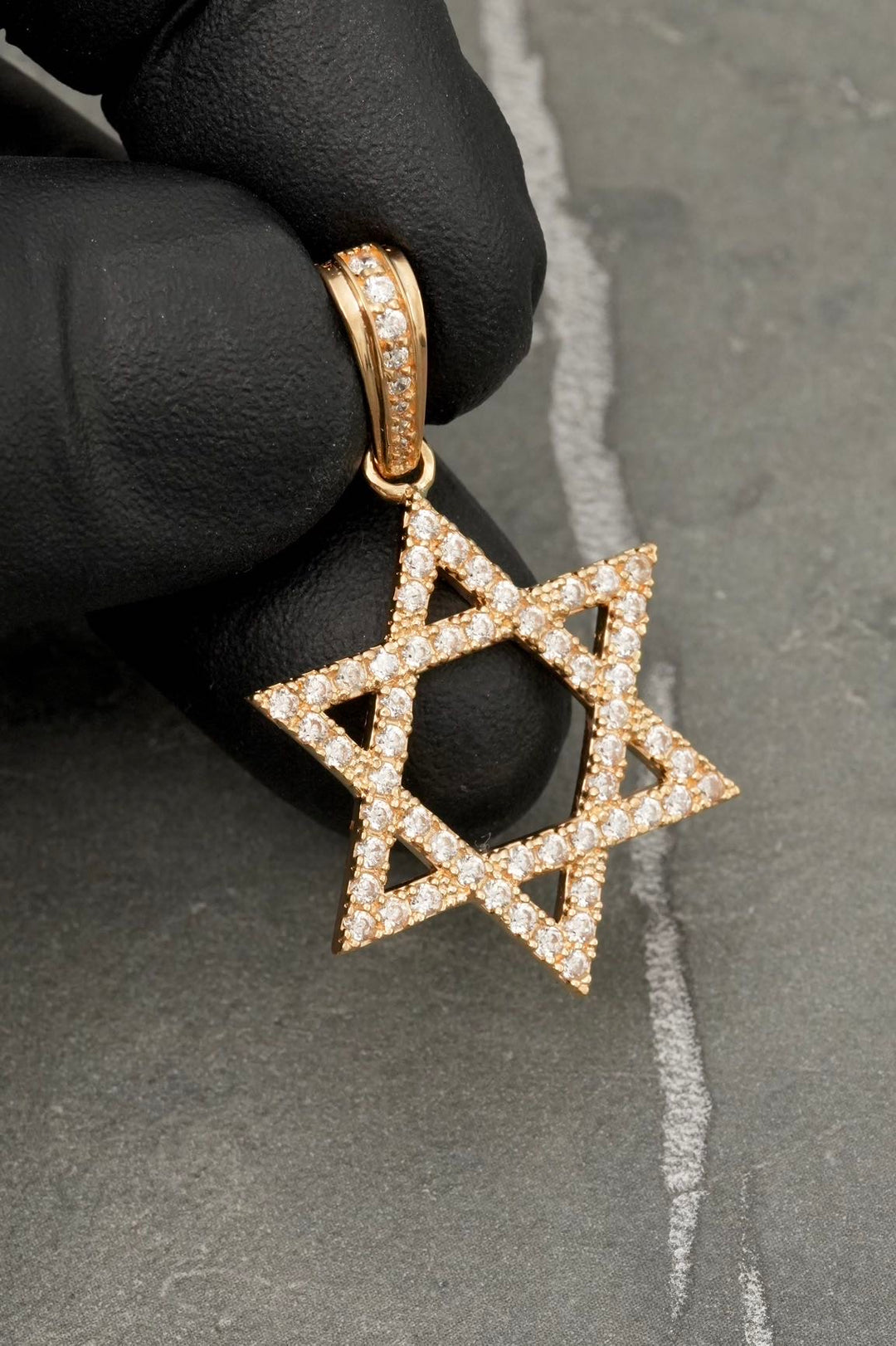 Dije estrella de david con swarovski blanco 4.1gr / Largo 3.8cm — Oro Amarillo