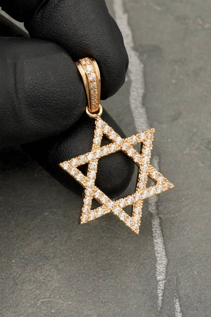Dije estrella de david con swarovski blanco 4.1gr / Largo 3.8cm — Oro Amarillo