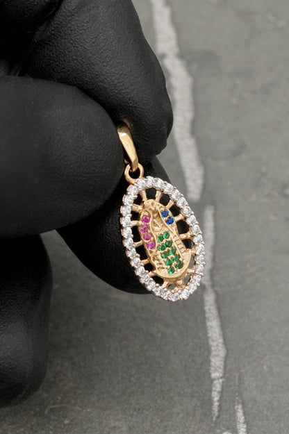 Dije virgen de guadalupe con swarovski multicolor 1.6gr / Largo 2.6cm — Oro Amarillo