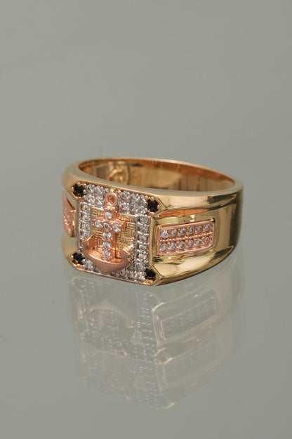 Anillo ancla con swarovski blanco y negro 7.75gr / TALLA 9 1/2 / Dos Oros Nac B