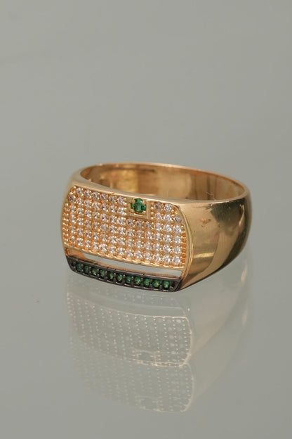 Anillo con swarovski verde y blanco 6.55gr / TALLA 10 1/4 / Oro Amarillo Nac*
