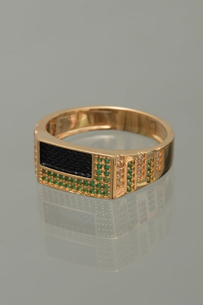 Anillo con swarovski verde y blanco 6.9gr / TALLA 11 / Oro Amarillo Nac B