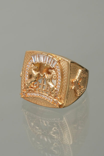 Anillo caballos con swarovski blanco 9.65gr / TALLA 9 3/4 / Oro Amarillo Nac B